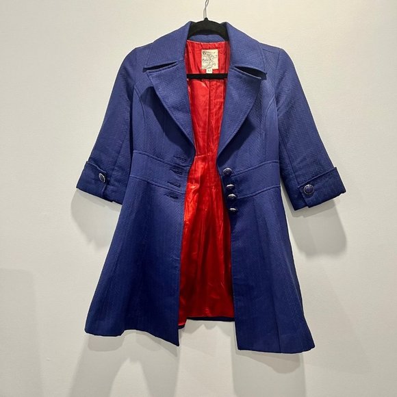 Vintage Anthropologie Tulle A Line Jacket Navy Blue Chevron - Picture 9 of 9